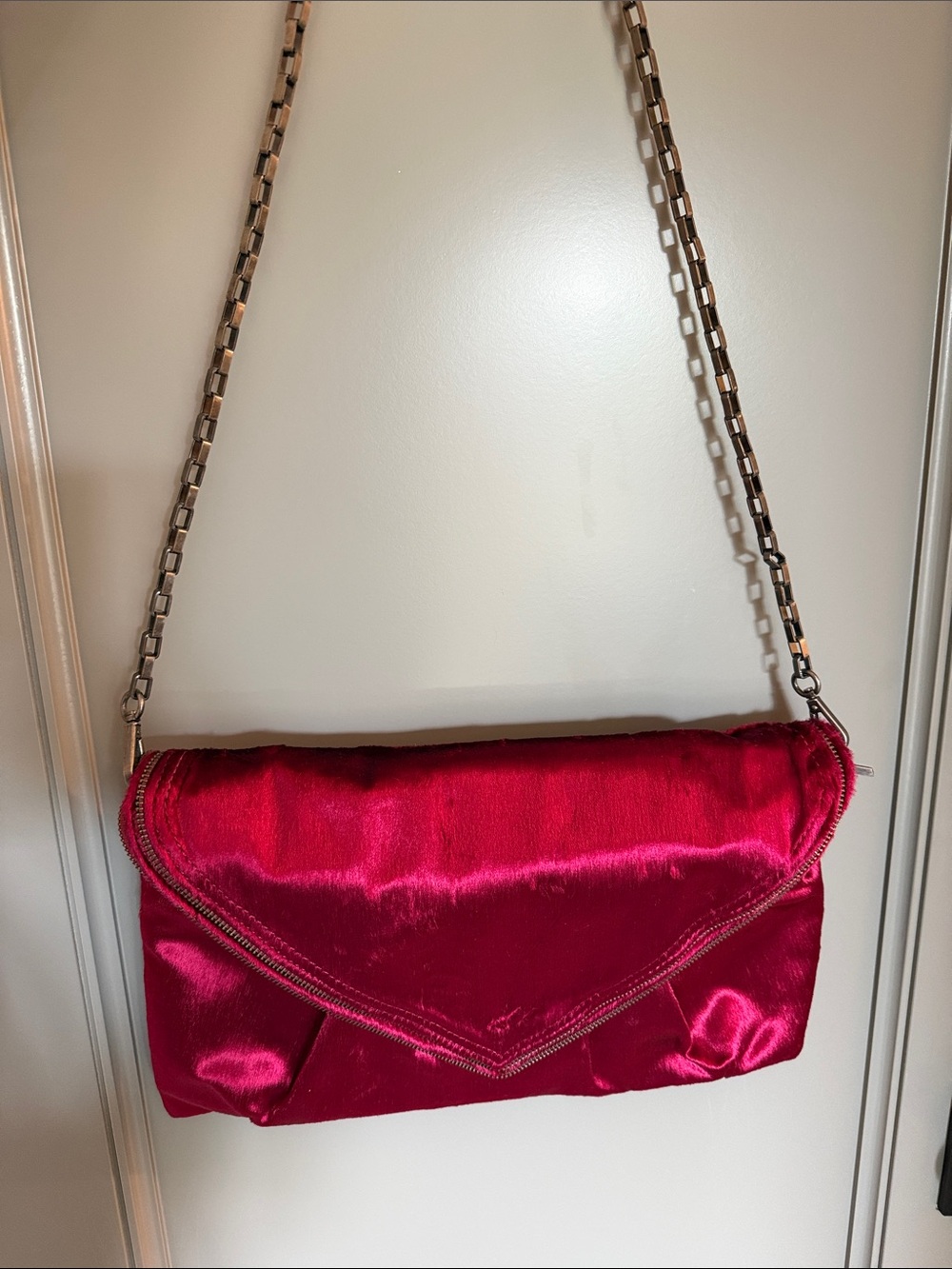 Matt & Nat Satin Envelope Clutch in Fuchsia Pink with Chain Strap